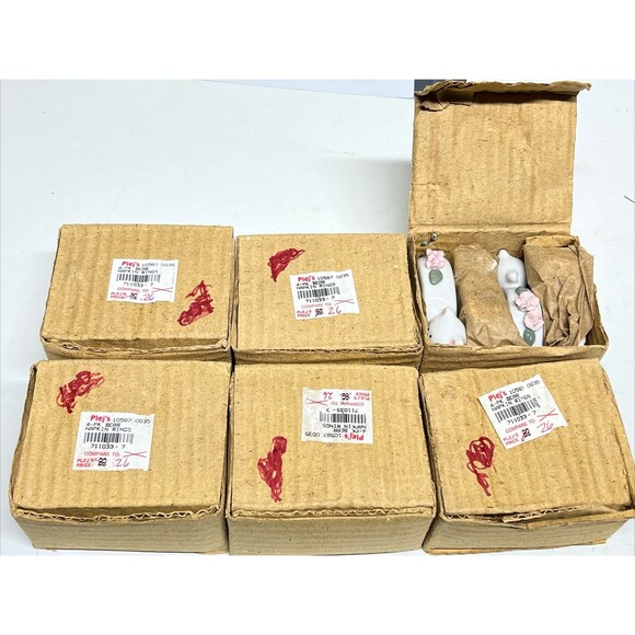 24 White Porcelain Teddy Bear Pink Roses Napkin Rings NEW in Box Set - Picture 15 of 15